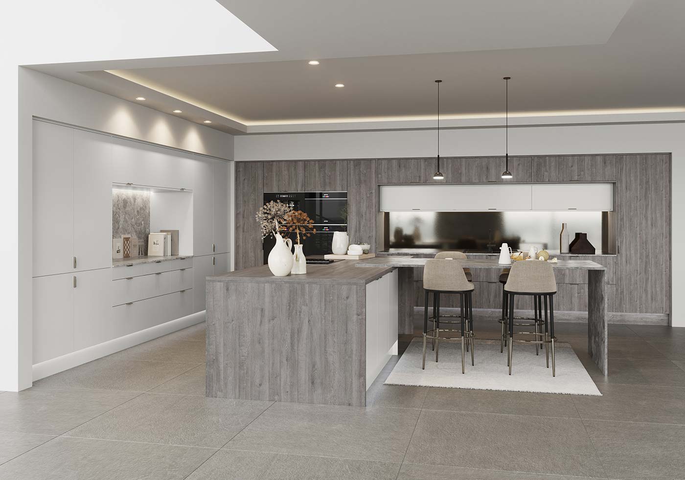 grey kitchen feature wall idea