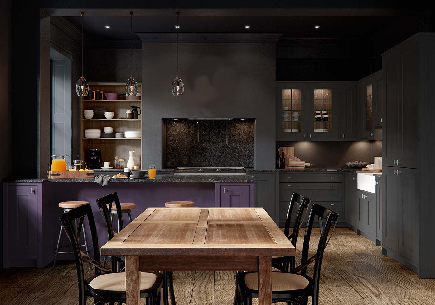 dark purple kitchen wall