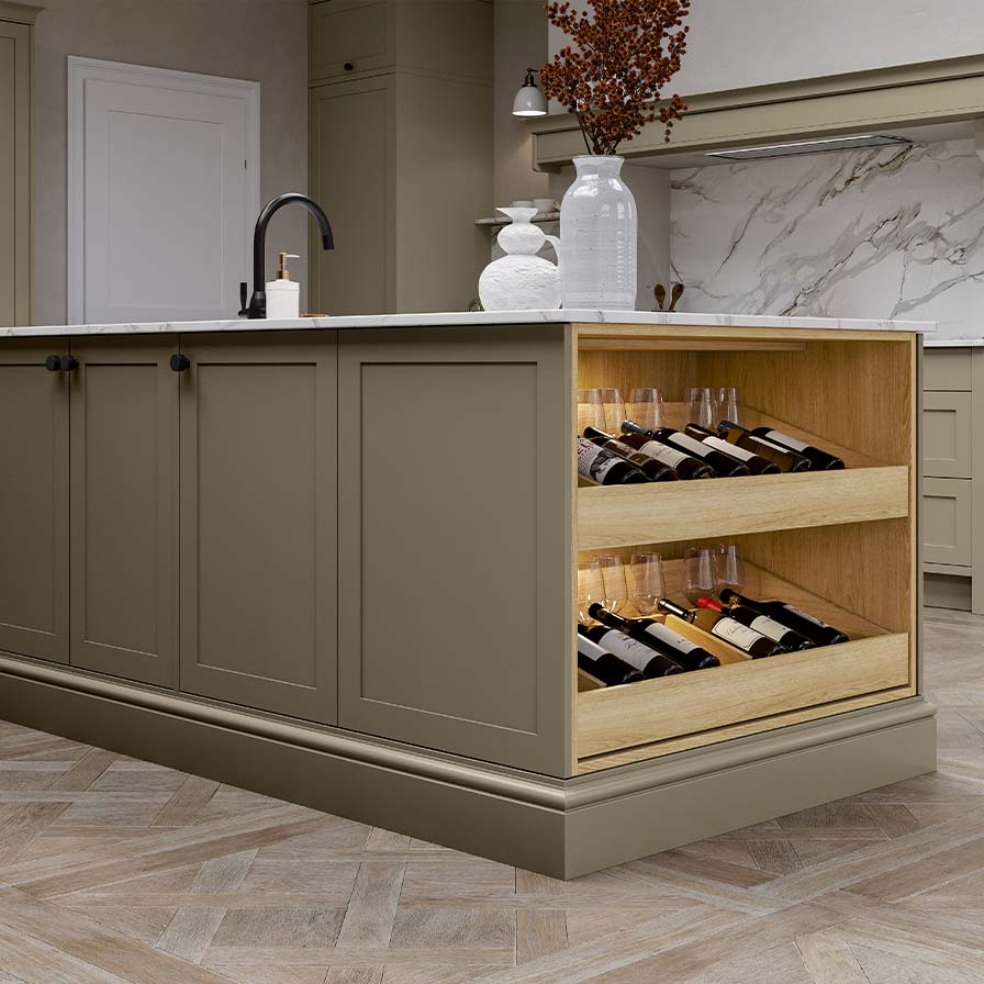 Country shaker kitchen with oak wine drawers