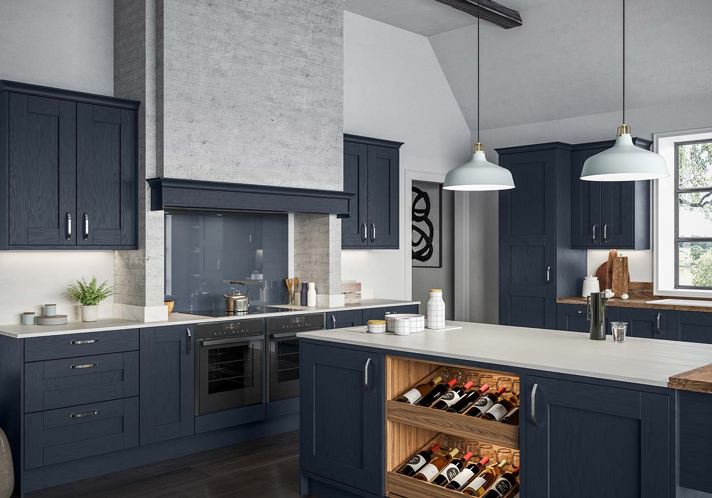 kitchen idea with navy blue wall