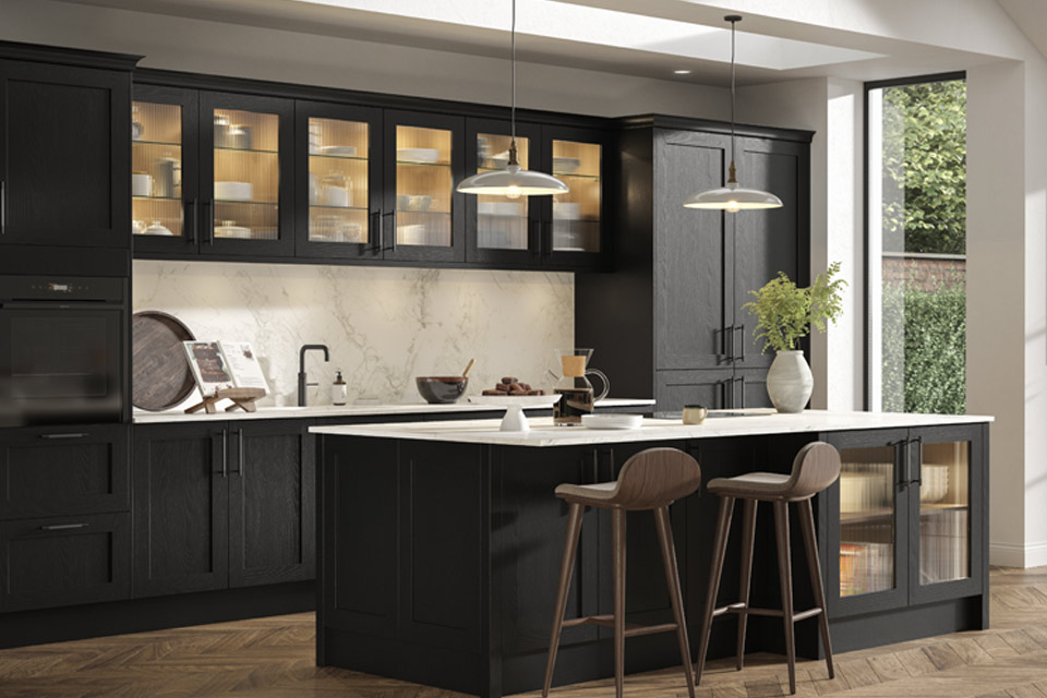 A black modern cottage kitchen with country cottage kitchen décor