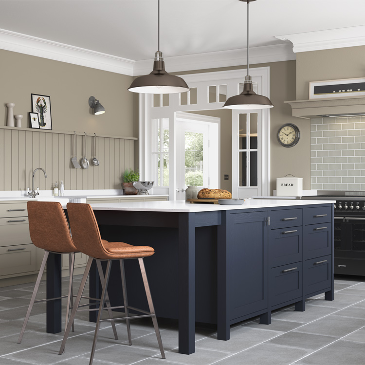 A freestanding kitchen island with seating and mobile kitchen island legs