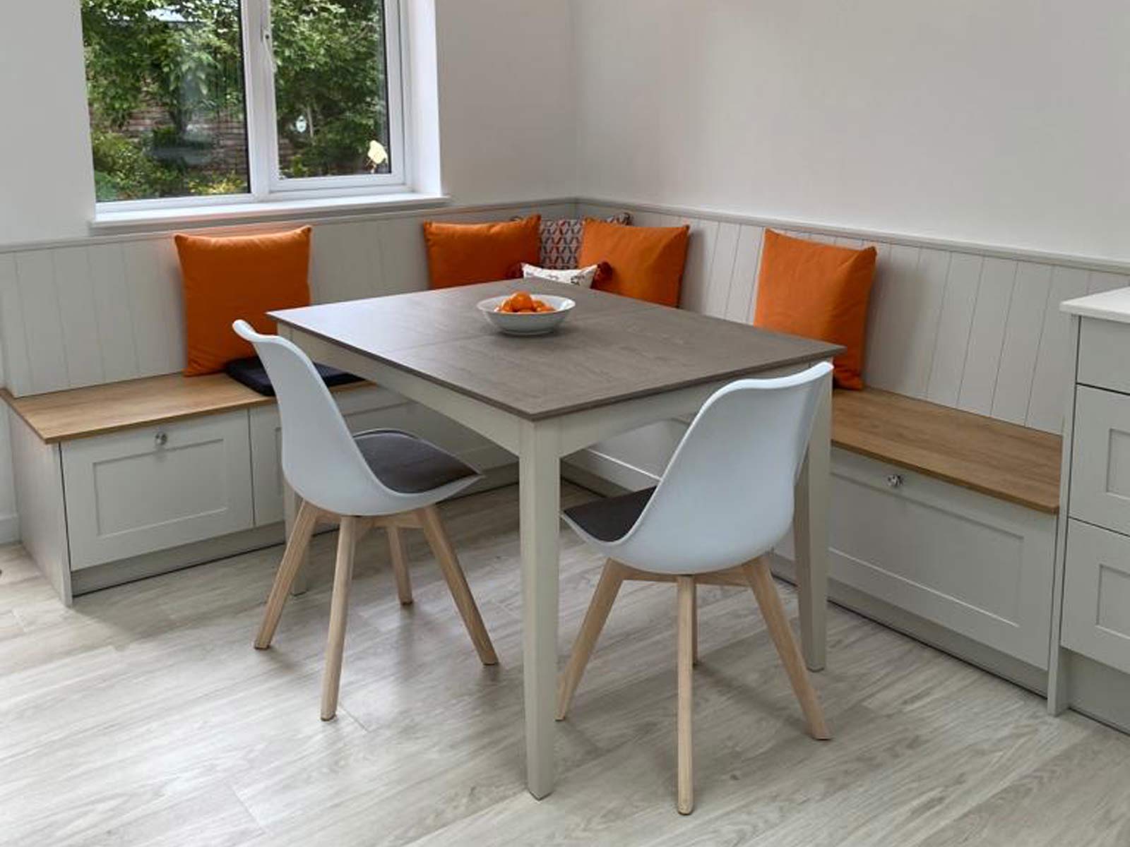 Kitchen dining area with integrated storage