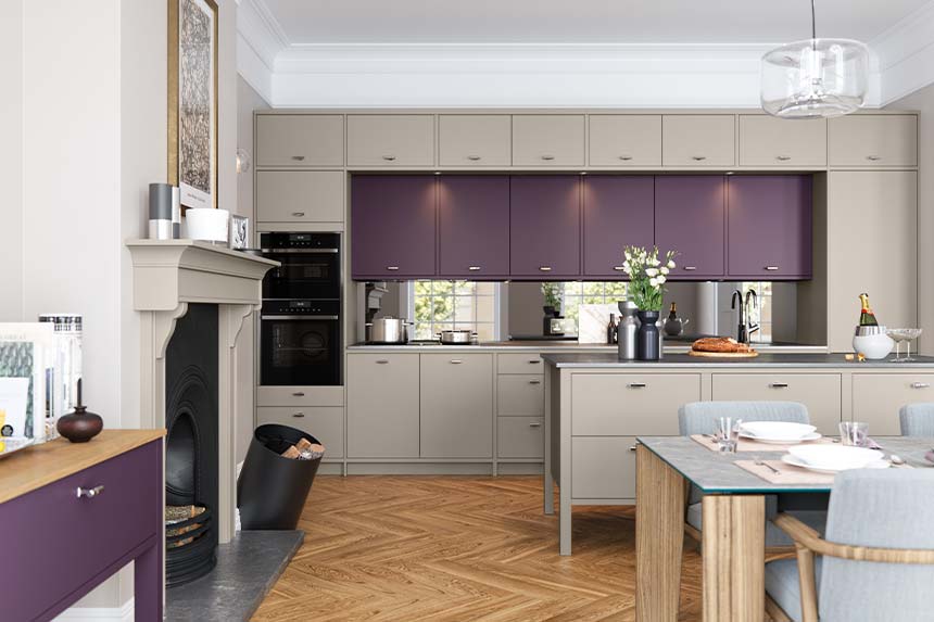 Modern classic style kitchen in Mulberry and Farringdon Grey