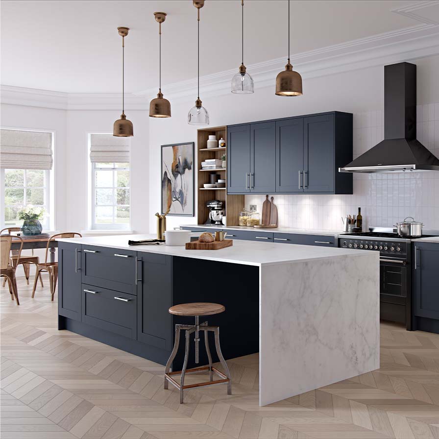 Modern shaker kitchen in dark blue